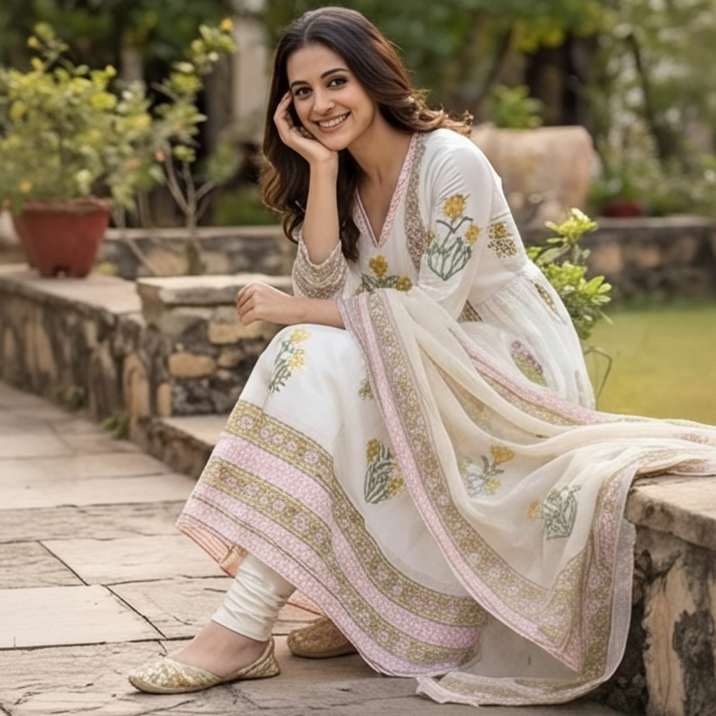 PURE MAL COTTON WHITE KURTI SET