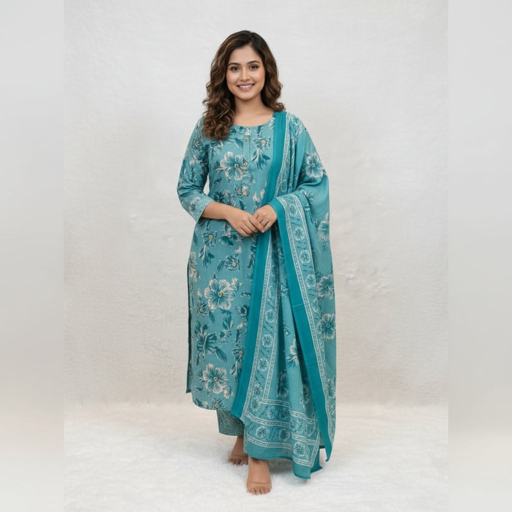 Sky Blue Printed KURTI SET