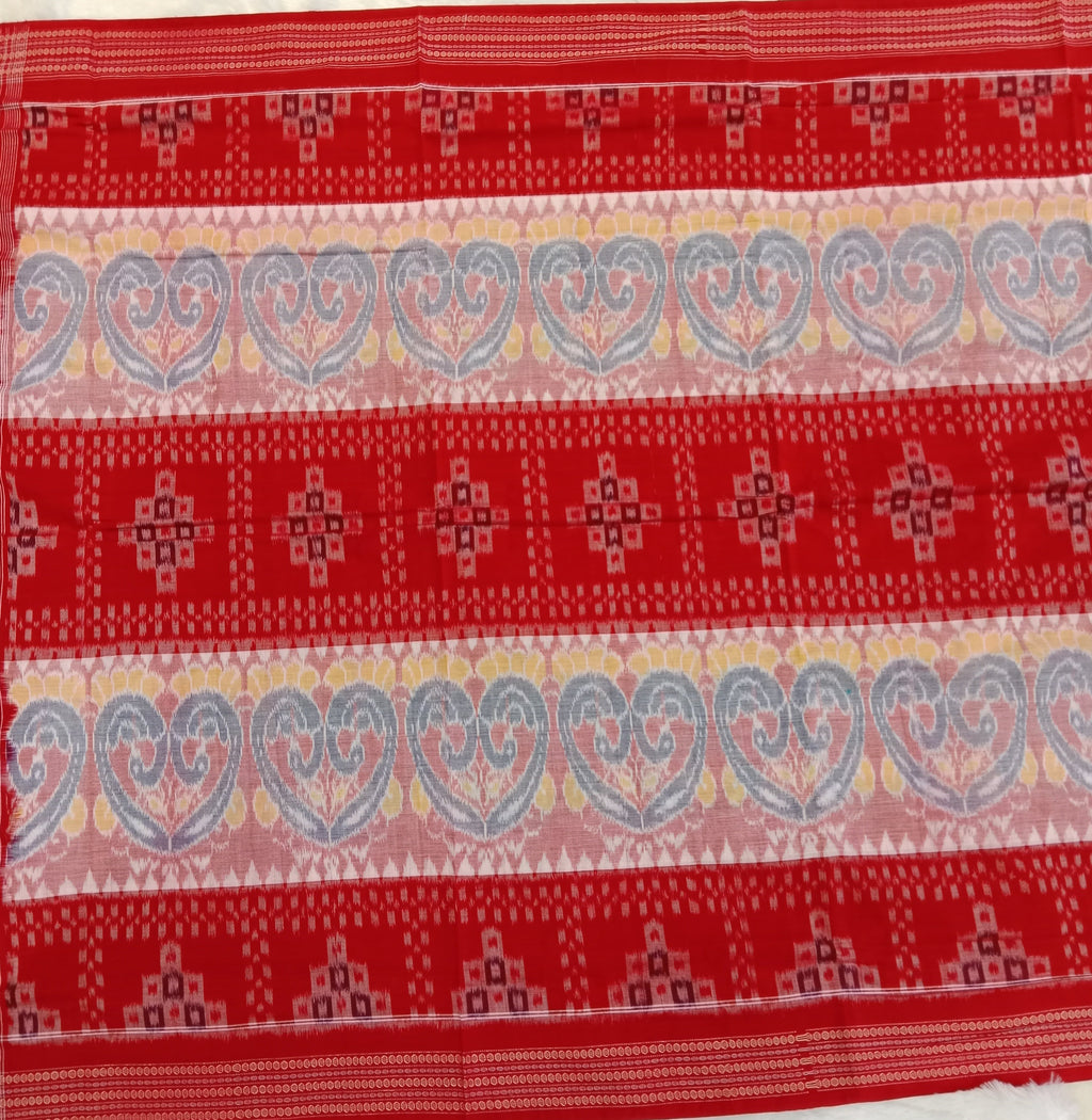 BRIGHT RED AND WHITE SAMBALPURI HANDLOOM COTTON SAREE