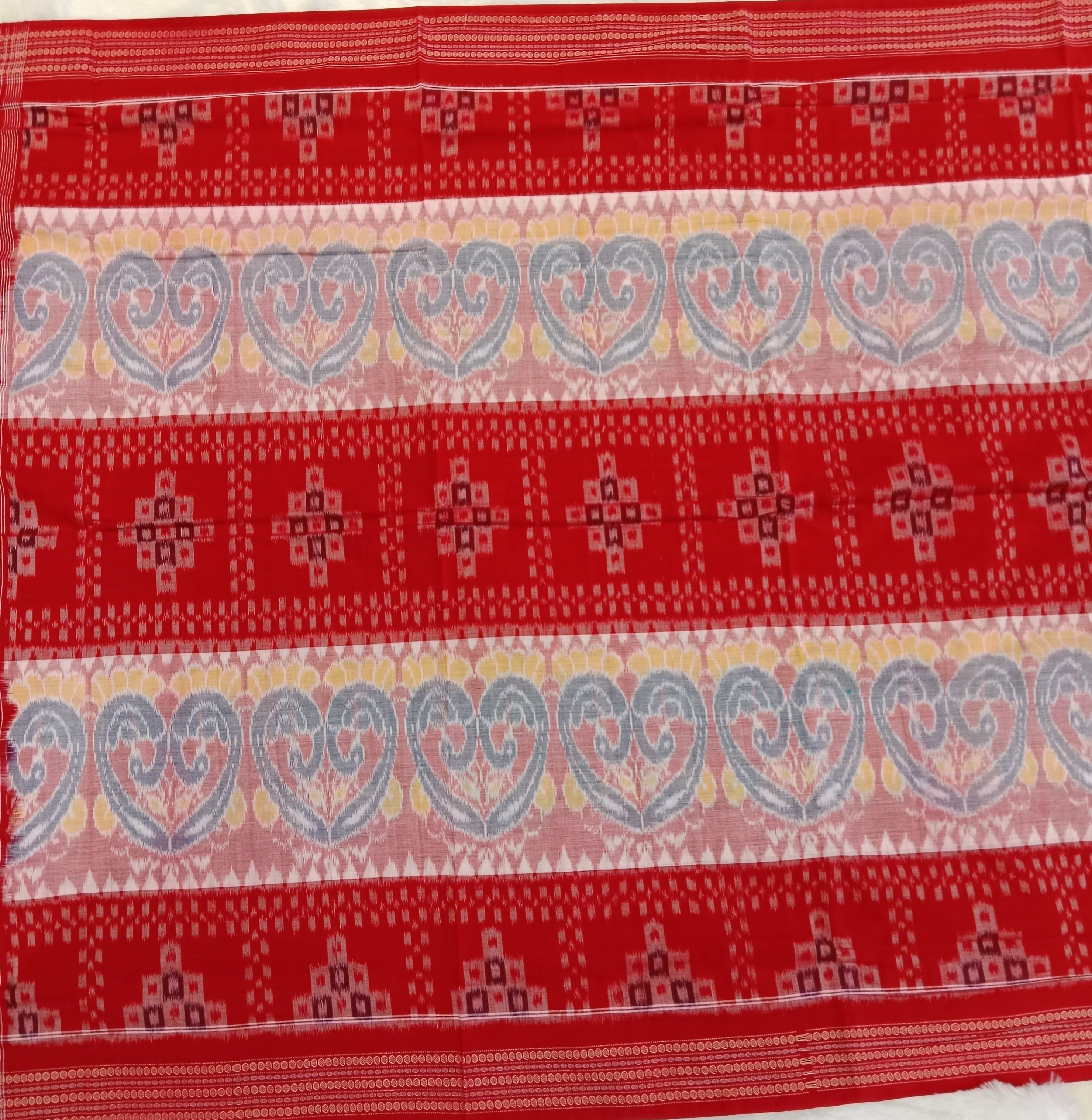 BRIGHT RED AND WHITE SAMBALPURI HANDLOOM COTTON SAREE
