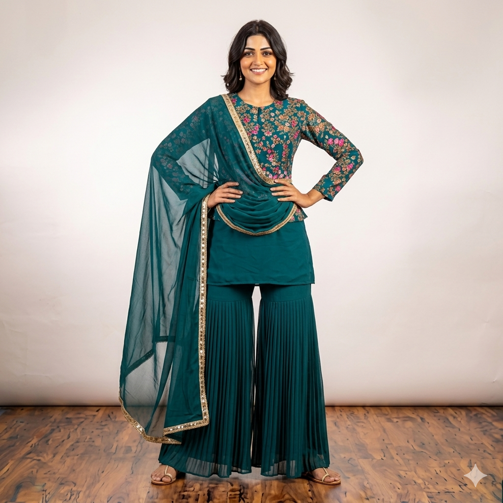 PEACOCK BLUE GREEN SHALINI SHARARA
