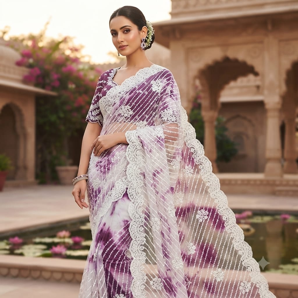 PLUM AND WHITE SAREE