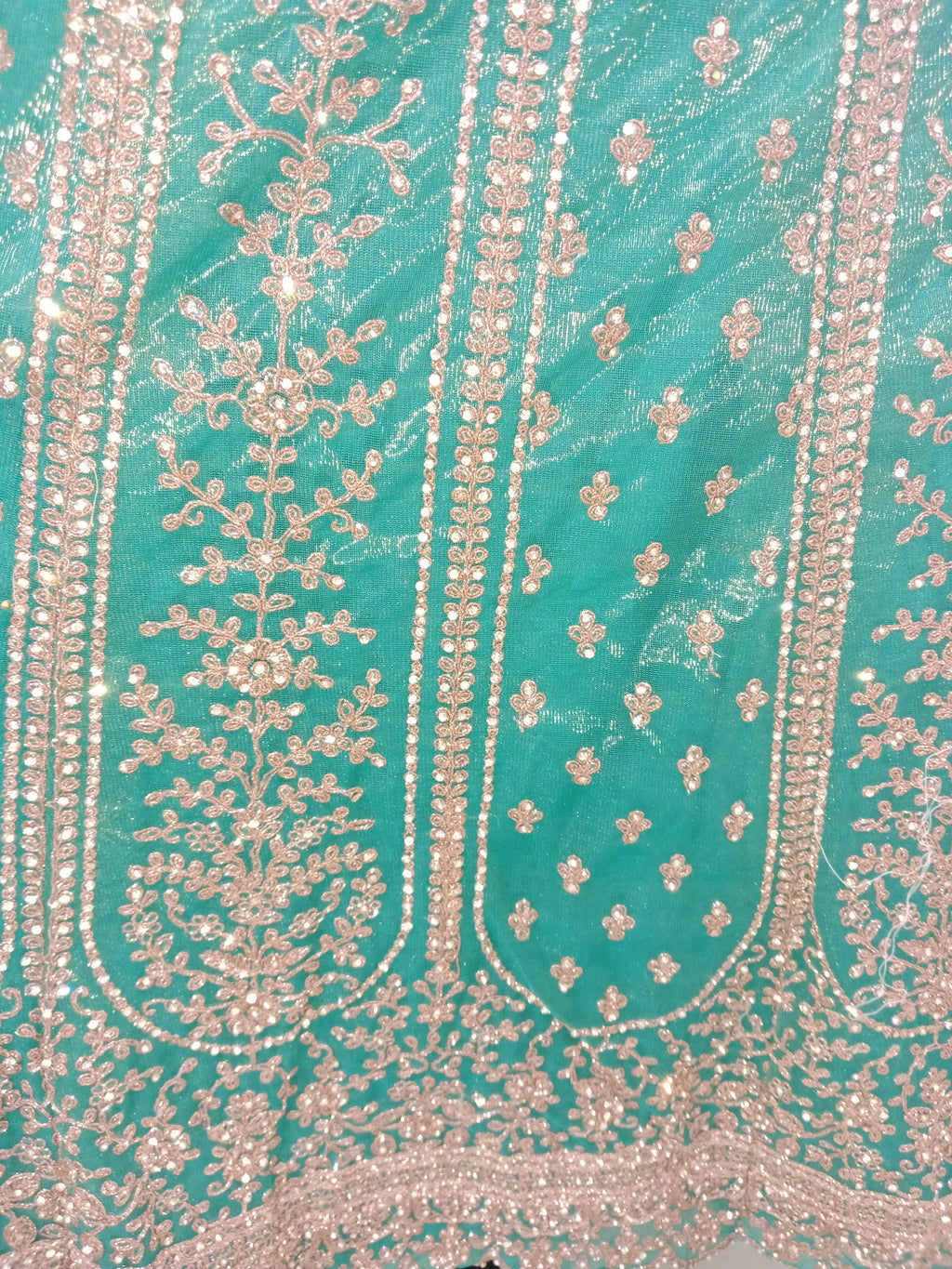 EMERALD GREEN LEHENGA WITH GOLD ZARI+THE SHEER DUPPATA