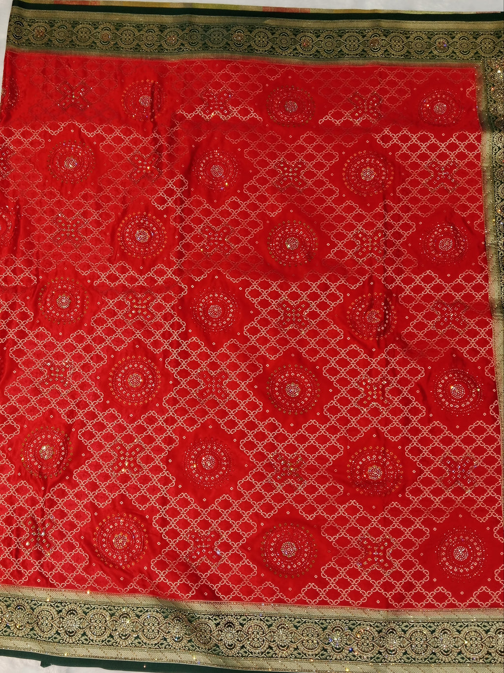 TOMATO  RED BANDHANI PRINT BANARASI SILK SAREE