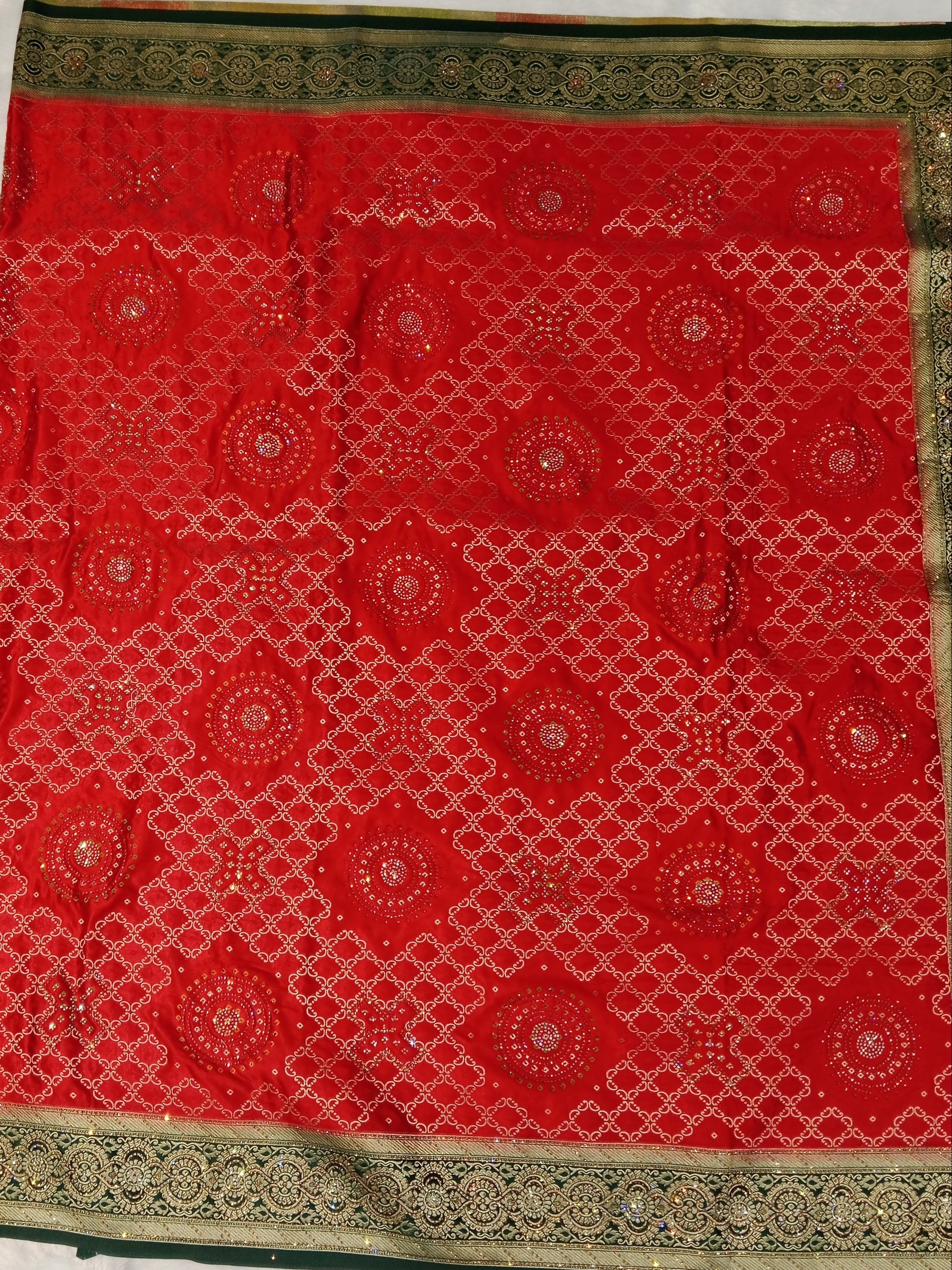 TOMATO  RED BANDHANI PRINT BANARASI SILK SAREE